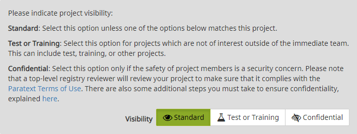 project registration visibility options